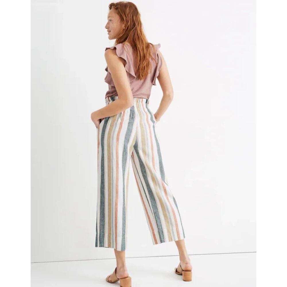 Madewell Tie-Waist Huston Pull-On Crop Pants Size Small in Stripe Linen Blend - Picture 2 of 12